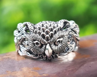 フクロウリング 925 スターリングシルバー フクロウの頭 知恵の象徴