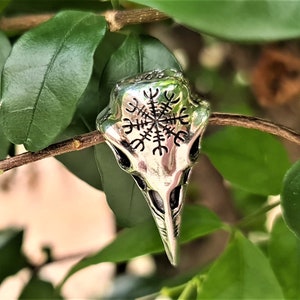 Raven Skull Helm of Awe Pendant STERLING SILVER 925 Norse Viking Talisman Ancient Sacred Scandinavian Symbol