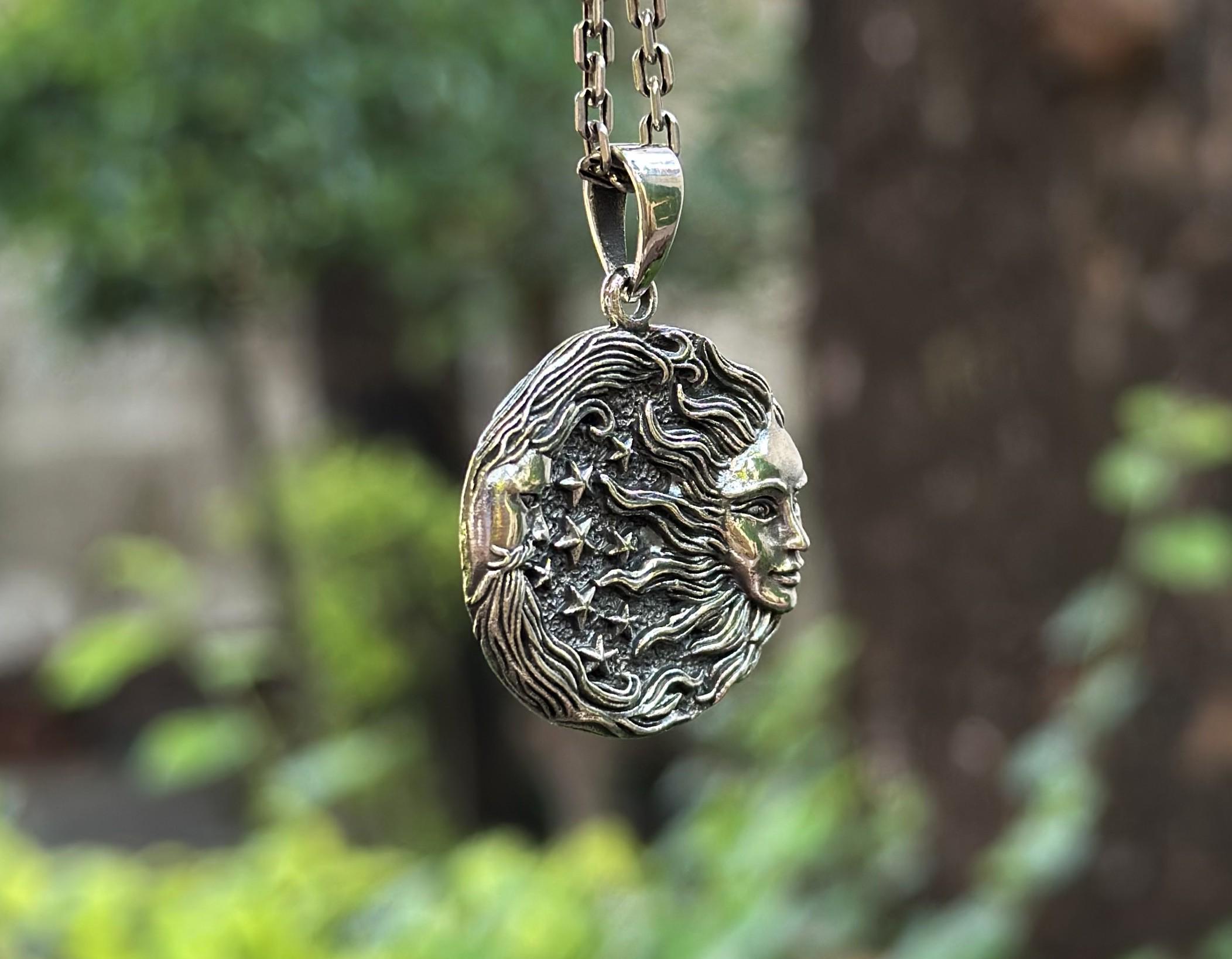 Sun Moon Stars Pendant STERLING SILVER 925 Celestial Divine