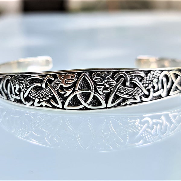 Triquetra Trinity Celtic Knot Bracelet STERLING SILVER 925 Celtic Love Knot Dragon Sacred Symbol Talisman
