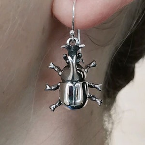 Rhinoceros beetle Earrings STERLING SILVER 925 Stag Beetle Symbol of Metamorphosis Exclusive Design Hercules beetles