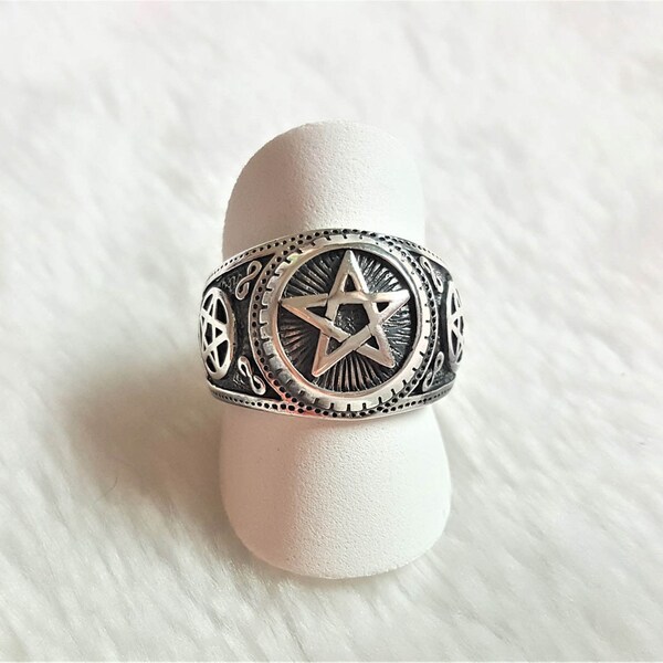 925 Sterling Silver Ring Talisman Pentagram Star Infinity Sacred Symbols Protective Amulet Exclusive Gift