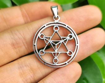 Merkaba Pendant STERLING SILVER 925 Merkabah Star Sacred Geometry Tetrahedron Meditation Metatron Spiritual Talisman Amulet