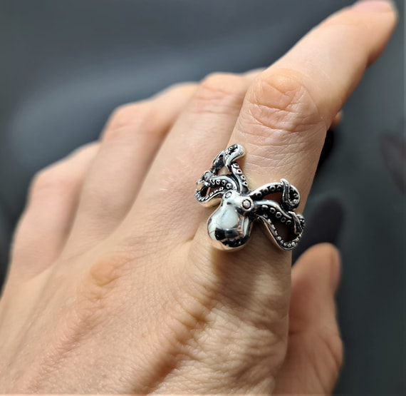 Bague pieuvre en argent sterling 925 POULPE ocean animal marin porte bonheur talisman nautique cadeau exclusif Etsy France