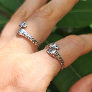 Bague serpent double tête en argent sterling 925 serpent Ouroboros cercle de vie mort et renaissance symboles sacrés Talisman bague réglable