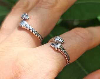 Double Head Snake Ring 925 STERLING SILVER Ouroboros Snake Circle of Life Death & Rebirth Sacred Symbols Talisman Adjustable Ring