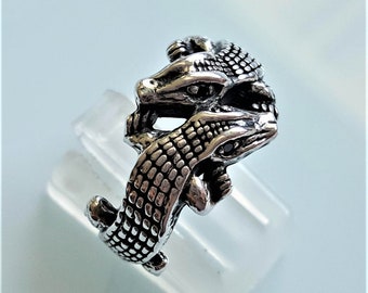 Crocodile Ring Sterling Silver Alligator Gemini Black Onyx