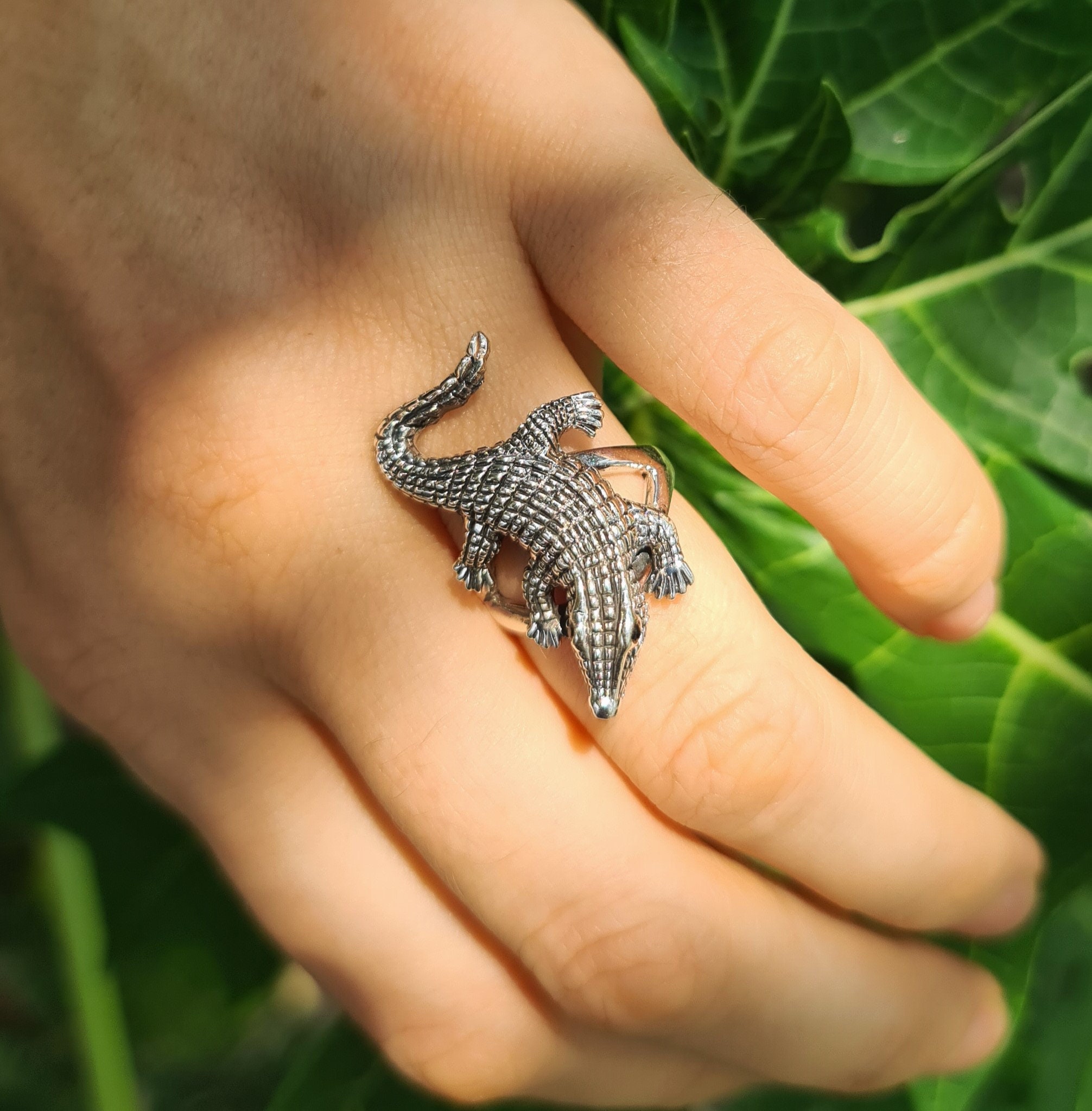 Crocodile Ring STERLING SILVER 925 Alligator Ring Unisex Animal