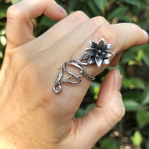 Flower Ring STERLING SILVER 925 Floral Exclusive Design Long 