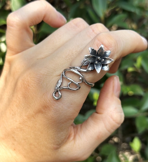Flower Ring STERLING SILVER 925 Floral Exclusive Design Long