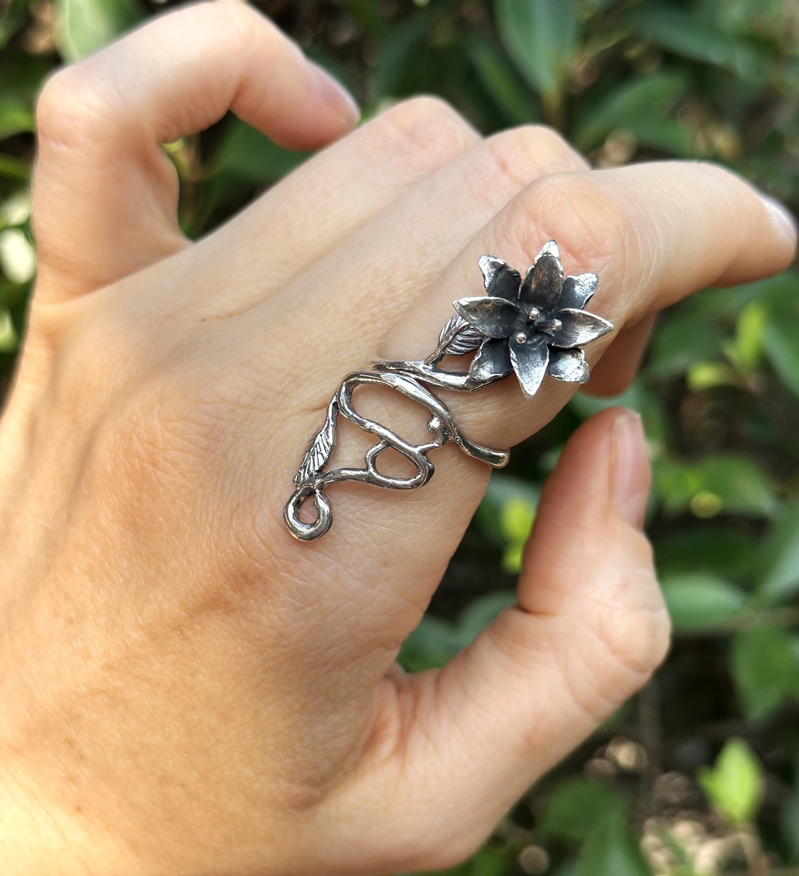 SILVER925 WIDE FLOWER RING/シルバー/リング Flower Ring STERLING SILVER 925 Floral Exclusive Design Long