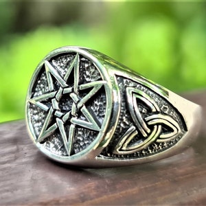 Heptagram Ring STERLING SILVER 925 Elven Star Faery Star Seven Pointed Star Triquetra Sacred Symbol Talisman Spiritual Amulet