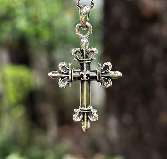 Fleur De Lis Cross Pendant 925 Sterling Silver Gothic Crucifix - Etsy