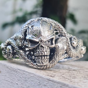 Skull Serpent Cuff STERLING SILVER 925 Skull Snake Bracelet Punk Rocker Biker Goth 60 grams ELIZ
