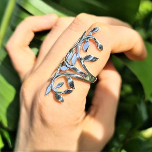 Branch Ring STERLING SILVER 925 Long Knuckle Ring Leaves Olive Tree Branch Floral Design Ring