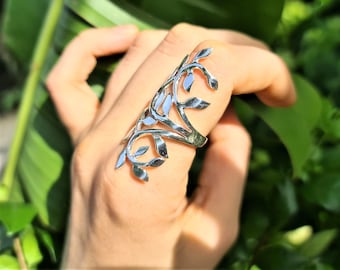 Branch Ring STERLING SILVER 925 Long Knuckle Ring Leaves Olive Tree Branch Floral Design Ring