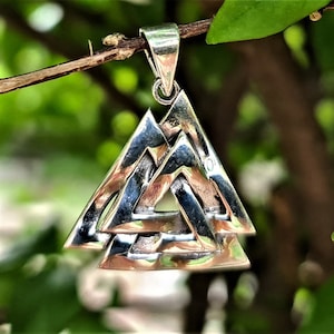 Valknut Pendant STERLING SILVER 925 Interlocked Triangles Viking Runic Scandinavian Sacred Talisman Snoldelev Stone