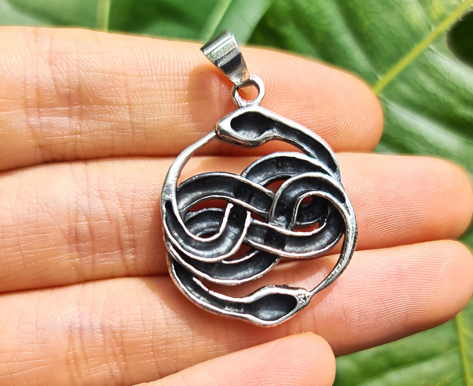 Snakes Interlocking Double Snake Pendant STERLING SILVER 925 Interlocking Snakes Serpent ...