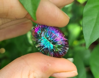 Large Mystic Topaz Genuine Loose Gemstones Multi Color 18×25 mm OVAL Concave Cut Stone Faceted Precious EXCLUSIVE One of a kind