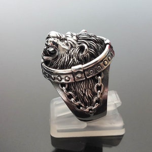 LION Ring STERLING SILVER 925 Chained Lion Head Royal Power Leo King’s Exclusive Gift Talisman