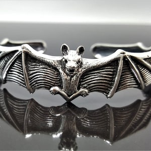 Bat Bracelet 925 Sterling Silver Bat Cuff Vampire Goth Rock Biker Exclusive Design Adjustable 28 Grams