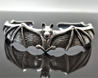 Bat Bracelet 925 Sterling Silver Bat Cuff Vampire Goth Rock Biker Exclusive Design Adjustable 28 Grams