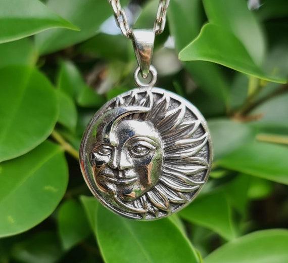 Sun Moon Pendant STERLING SILVER 925 Celestial Divine Talisman
