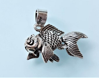 Fancy Goldfish Pendant 925 Sterling Silver Movable Fins 3D Pendant Good Luck Talisman Amulet Gift