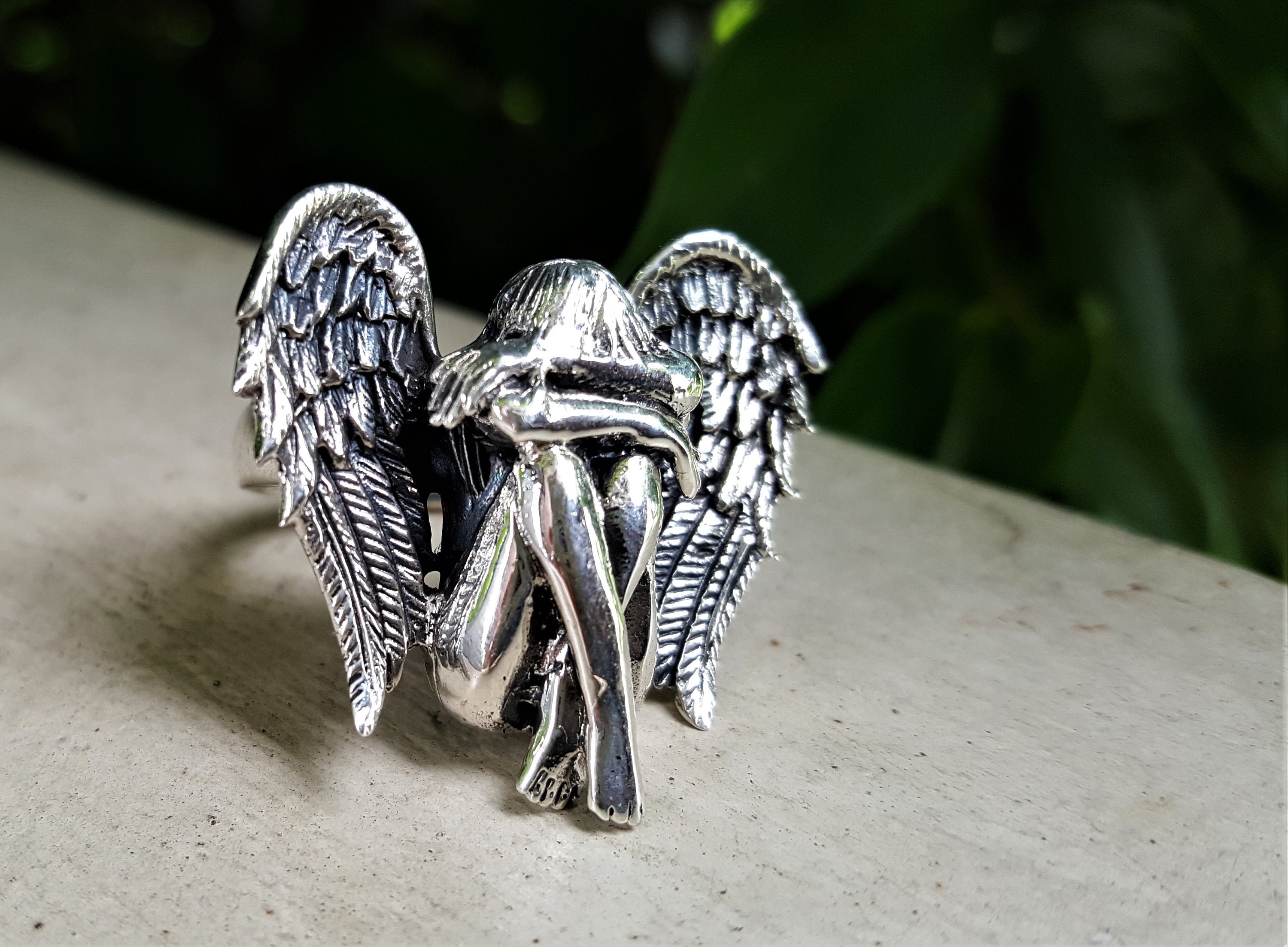 Sterling silver angel ring deals