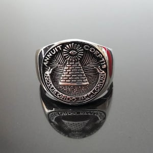 Mason Ring 925 Sterling Silver ANNUIT COEPTIS  Symbol Illuminati Masonic Symbols Novus Ordo Seclorum Pyramid Talisman Amulet