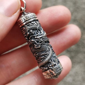 Perfume Locket Bottle Pendant STERLING SILVER 925 Dragon Memorial Pendant Watertight Essential Oil Secret compartment for Ashes Pill Locket