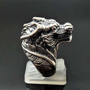 Chinese Dragon Ring 925 Sterling Silver Black Onyx Eyes - Etsy