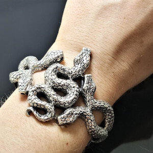 Snake Cuff Bracelet STERLING SILVER 925 Double Headed Snakes Talisman Heavy 44.6 grams