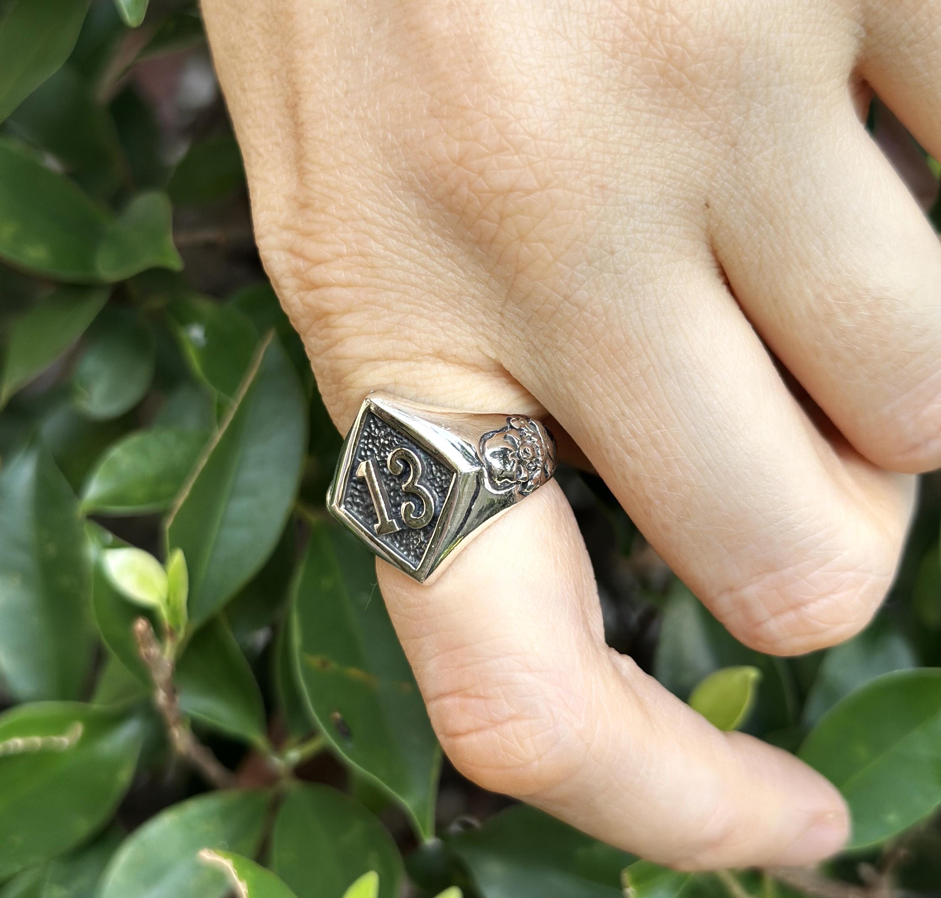 Lucky Number 13 Ring 925 STERLING SILVER Skull and Bones Winner