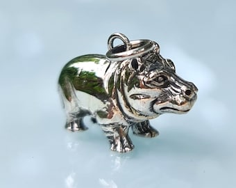 Hippopotamus Pendant 925 Sterling Silver Happy Hippo Charm Silver Gift