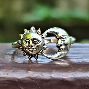 Sun Moon Ring Sterling Silver 925 Celestial Divine Talisman Protective Amulet Sacred Symbol Divinity Sun God Moon Goddess