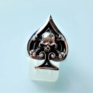 Skull Ace Of Spades Ring - .925 Sterling Silver, Biker Gothic Punk, UK Hallmarked, Oceania Legends