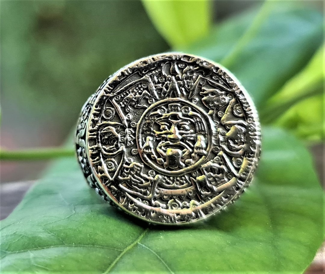 Mayan Calendar Ring Solid STERLING SILVER 925 Sun Calendar Aztec