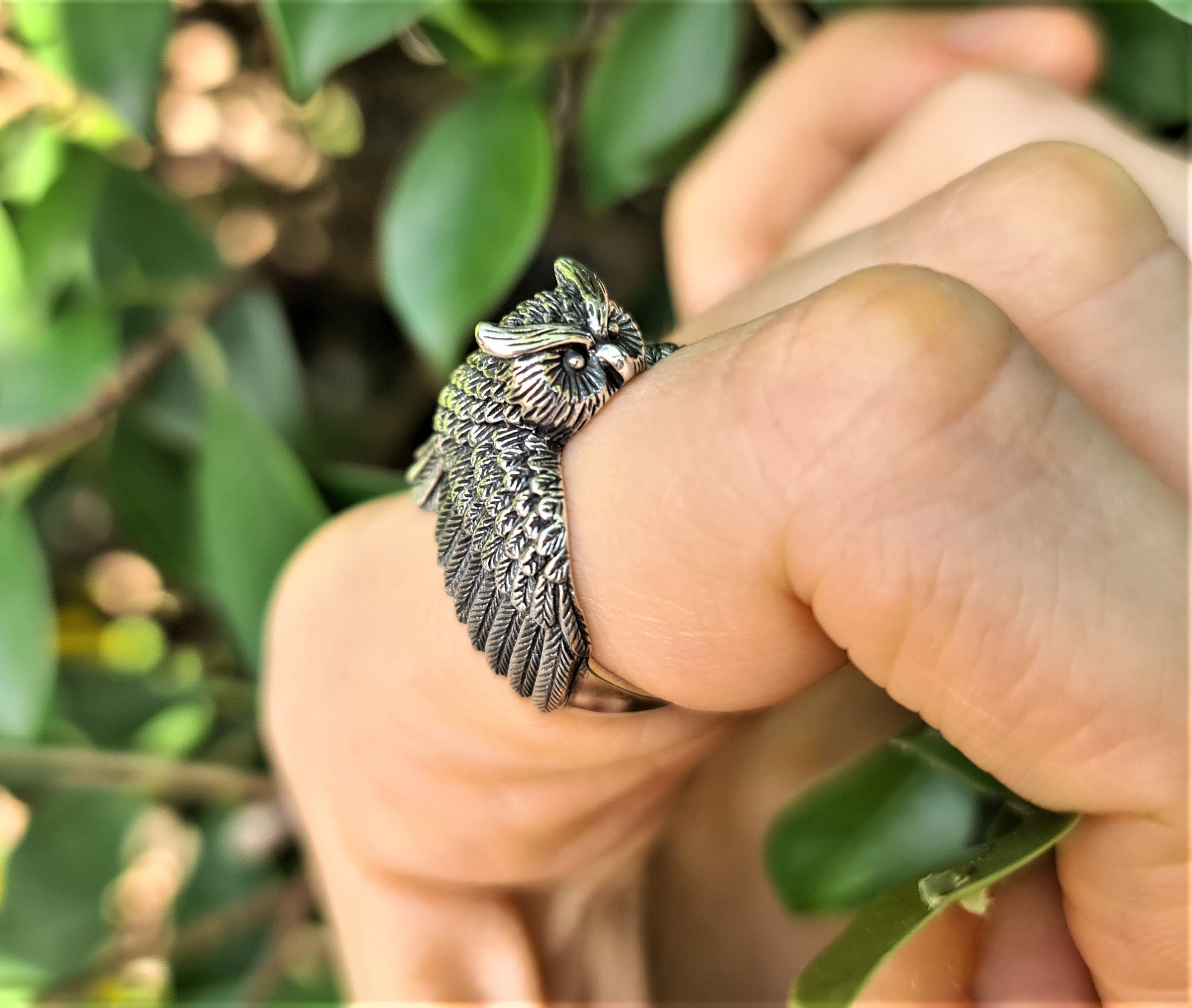 Owl in Flight Ring STERLING SILVER 925 Symbol Of Wisdom Talisman Amulet Totem Animal