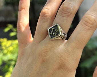 Lucky Number 13 Ring 925 STERLING SILVER Skull and Bones Winner
