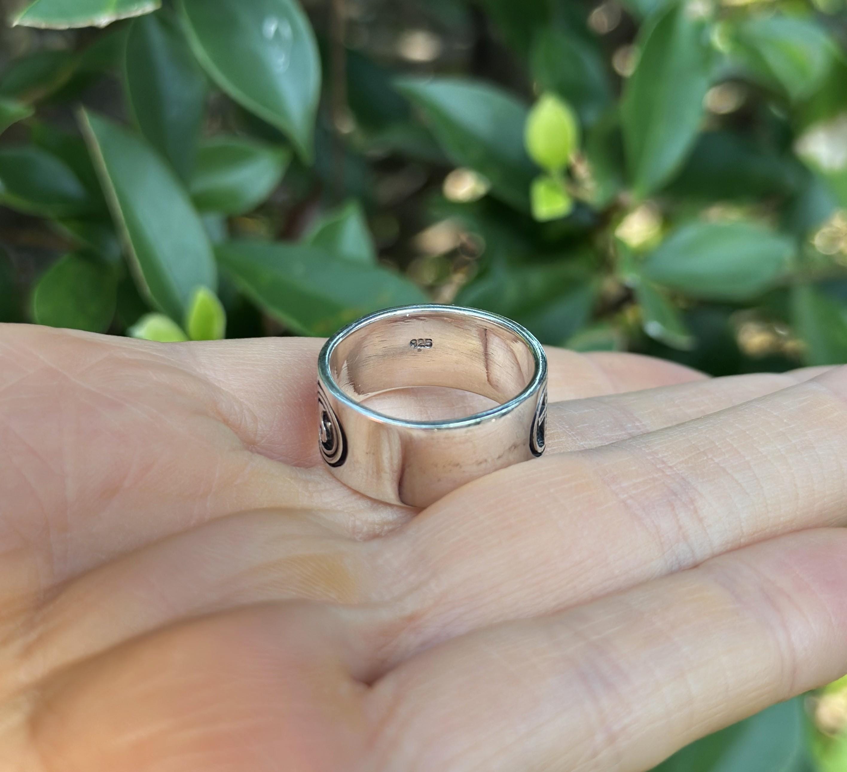 Sacred Symbols Ring Sterling Silver 925 CO-EXIST Yin Yang Crescent