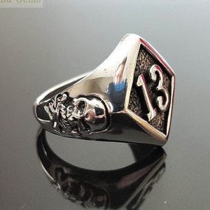 Lucky number 13 Ring 925 STERLING SILVER Skull and Bones Winner Gambler Biker Punk Rock Goth