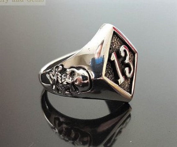 Lucky Number 13 Ring 925 STERLING SILVER Skull and Bones