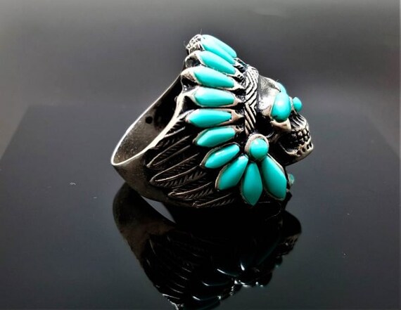 American Indian Skull TURQUOISE Ring Sterling Silver 925 Tribal