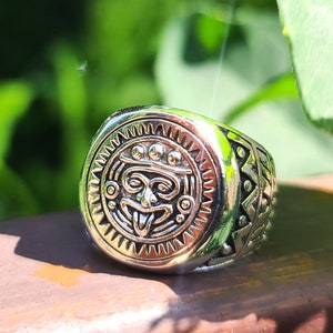 Mayan Calendar Ring STERLING SILVER 925 Sun Calendar Aztec calendar Sacred Symbol Talisman Mexican Unisex silver ring