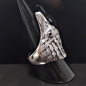 Raven Ring STERLING SILVER 925 Black Onyx Eyes Exclusive Design Heavy 18 grams Totem Animal Talisman Sacred Spirit