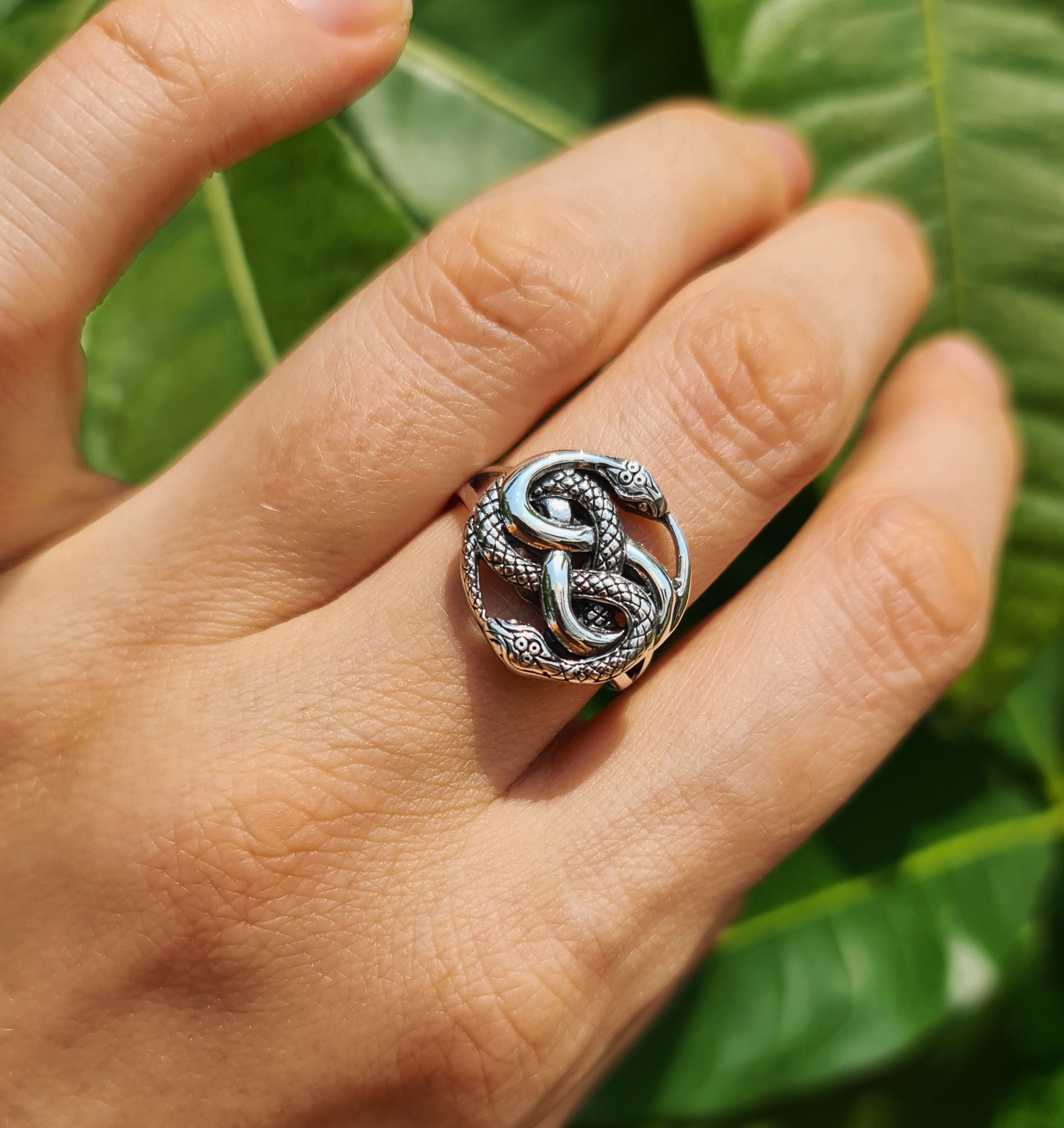 Double Snake Ring STERLING SILVER 925 Interlocking Snakes Serpent 