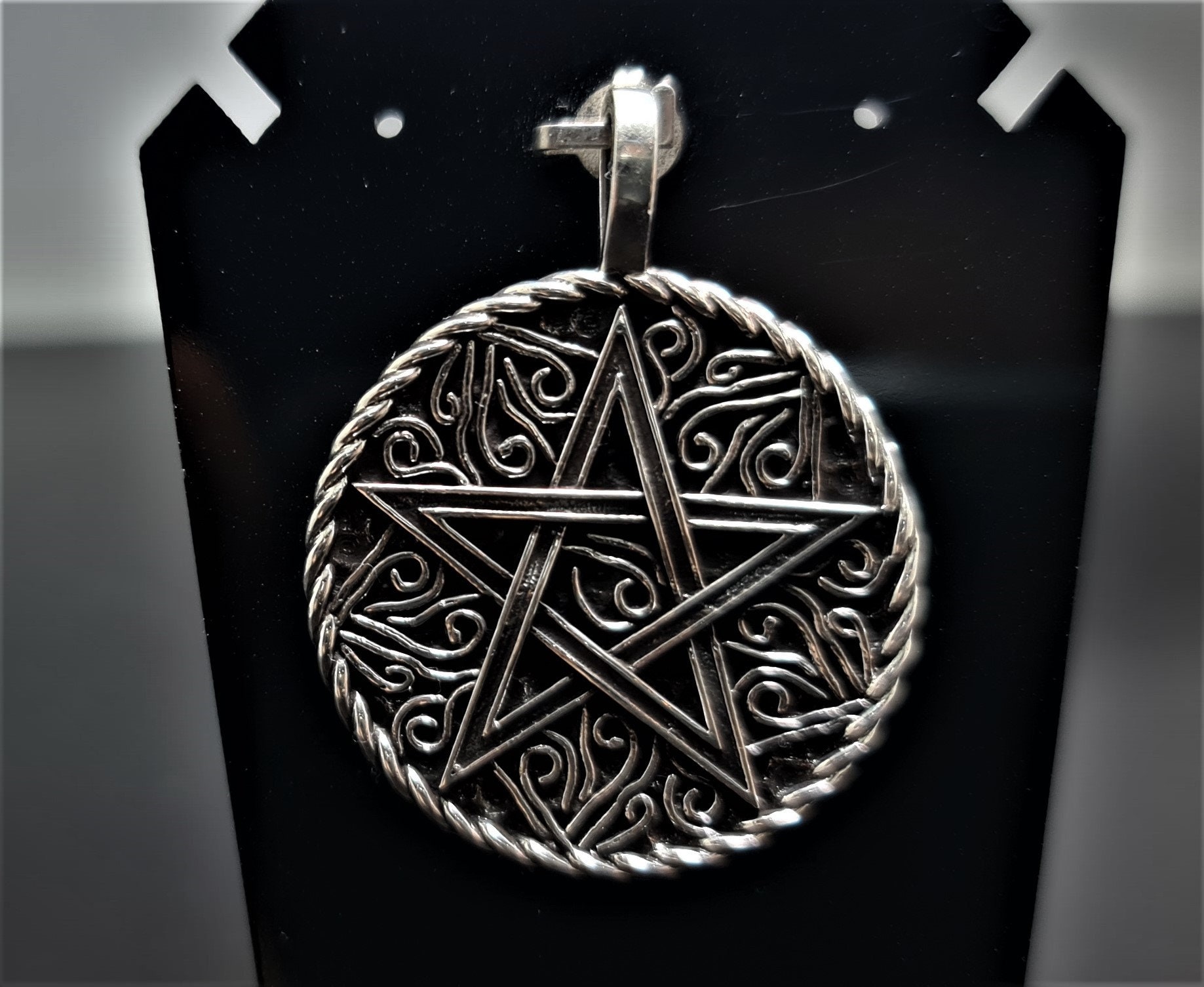 Black Pentagram Sterling Silver Pendant|Wicca, Witch, Jewelry