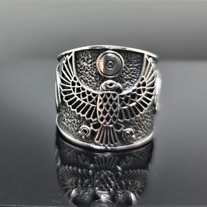 God Ra Ring STERLING SILVER 925 The Egyptian Sun God Ra in the Horus Form of Falcon Sacred Symbol Talisman