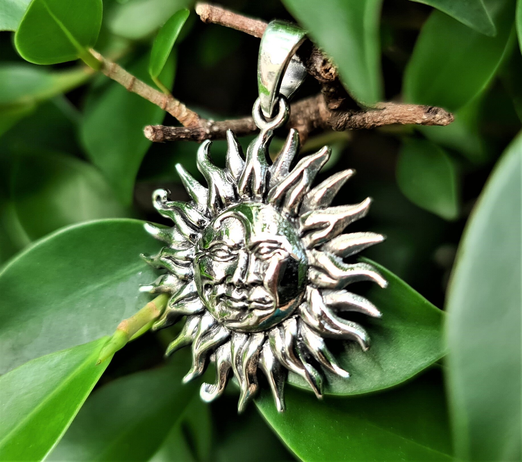 Sun Moon Pendant STERLING SILVER 925 Eclipse Celestial Amulet Sacred ...